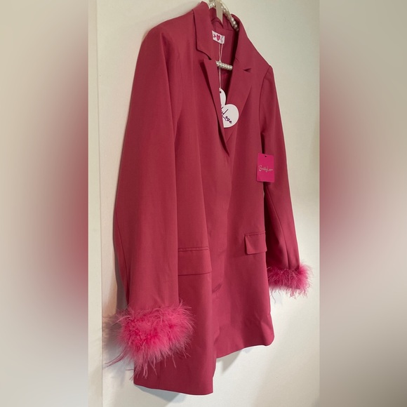 Buddy Love Pink Feather Cuff Suit Jacket - Picture 4 of 12